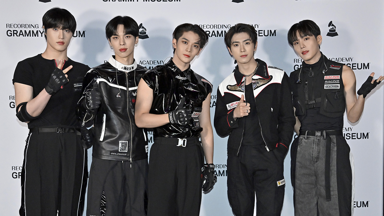LAS VEGAS, NEVADA - APRIL 21: (L-R) Hyunsuk, BX, Bae Jinyoung, Yonghee, Seunghun of CIX visit the GRAMMY Museum Stage during We Bridge at the Mandalay Bay Convention Center on April 21, 2023 in Las Vegas, Nevada.