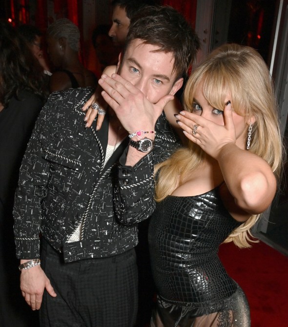 Barry Keoghan and Sabrina Carpenter attend the 2024 Vanity Fair Oscar Party Hosted By Radhika Jones at Wallis Annenberg Center for the Performing Arts on March 10, 2024 in Beverly Hills, California.