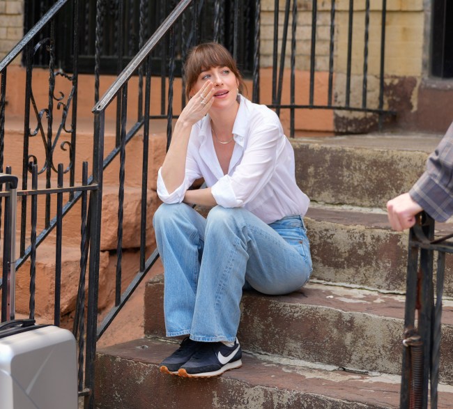 Dakota Johnson is seen on location for 'Materalists' on June 05, 2024 in New York City. 