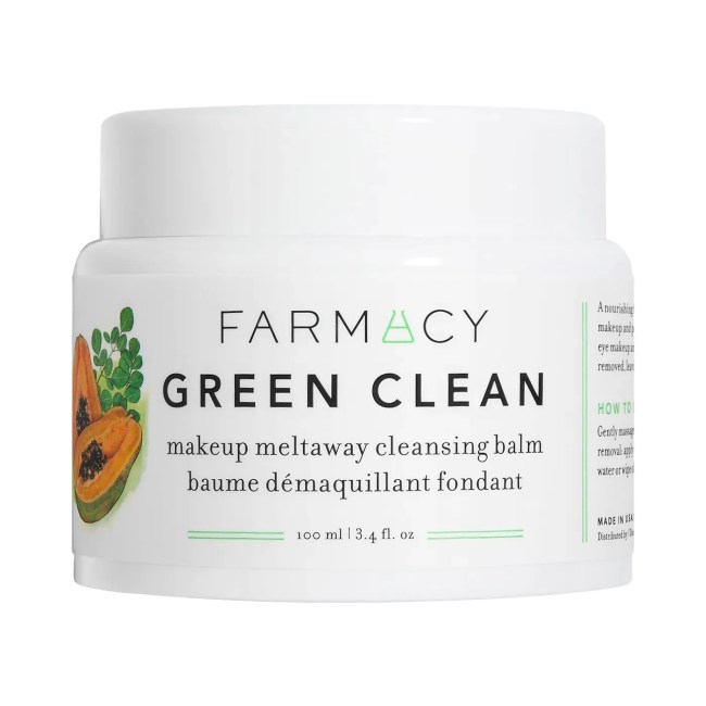 Farmacy Green Clean Makeup Removing Cleansing Balm in a white pot.