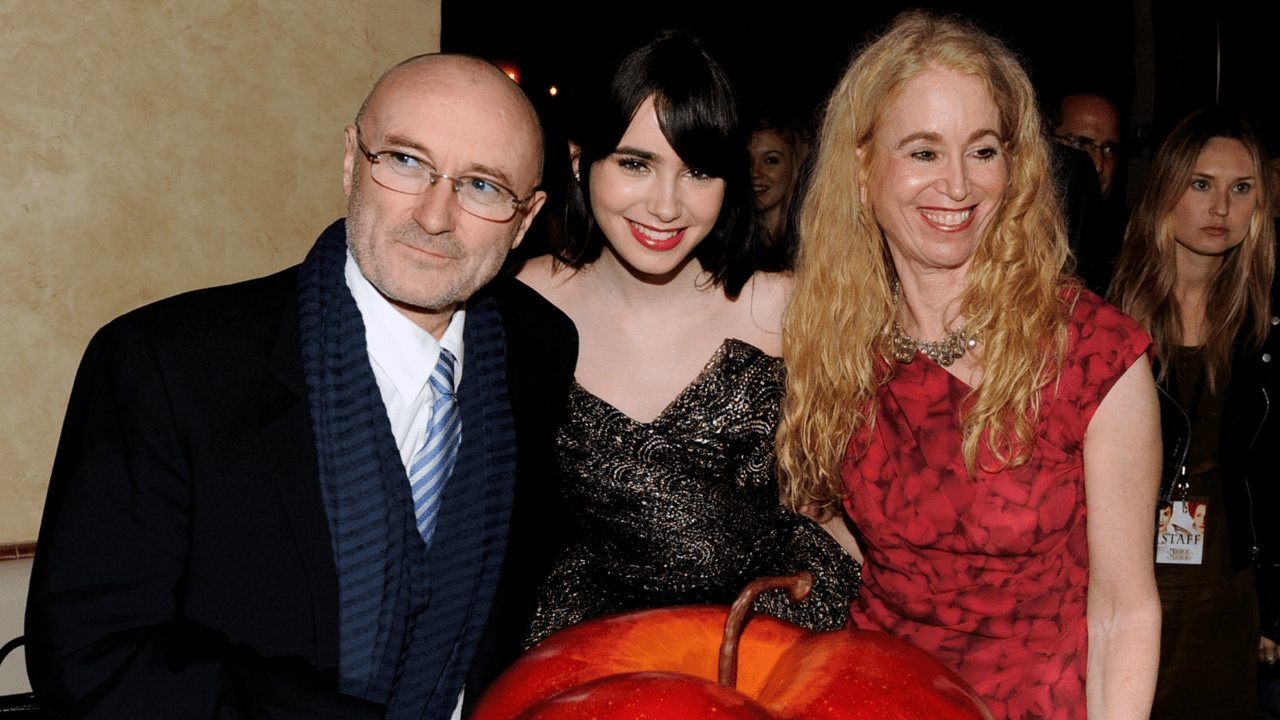 Lily Collins, her father Phil Collins, her mother Jill Tavelman