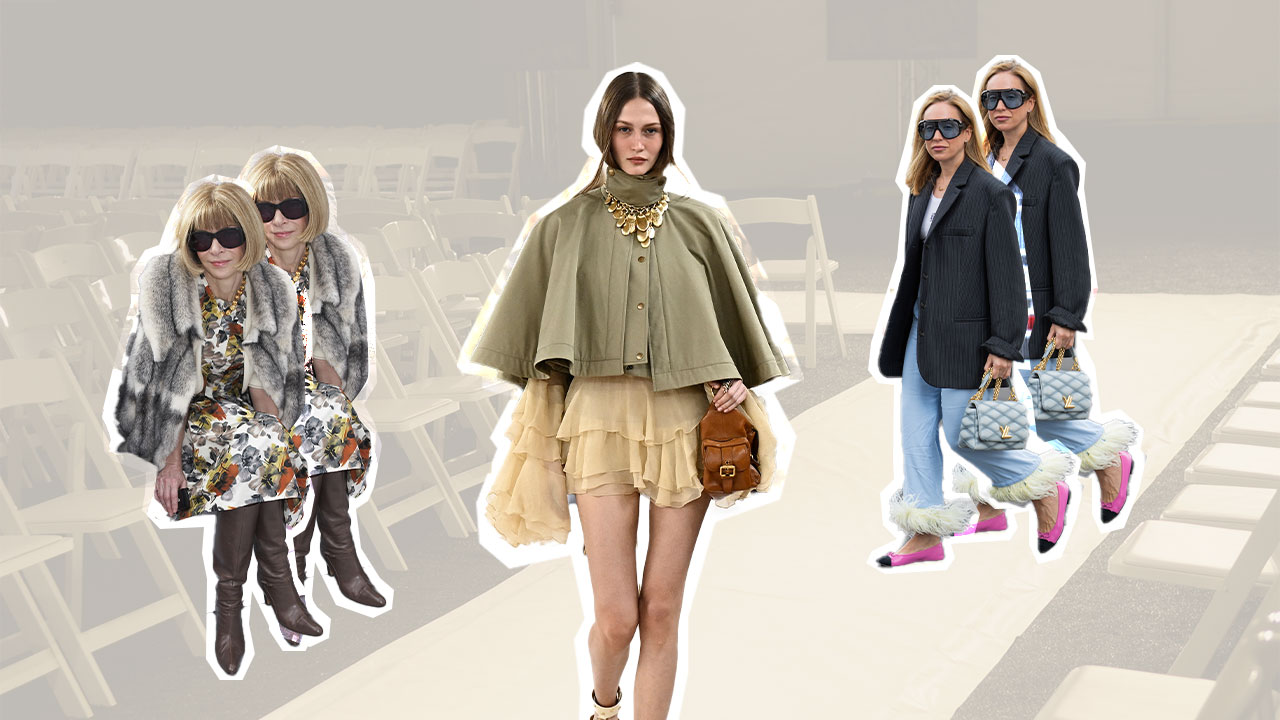 Collage of models, editors, and street style stars at fashion week