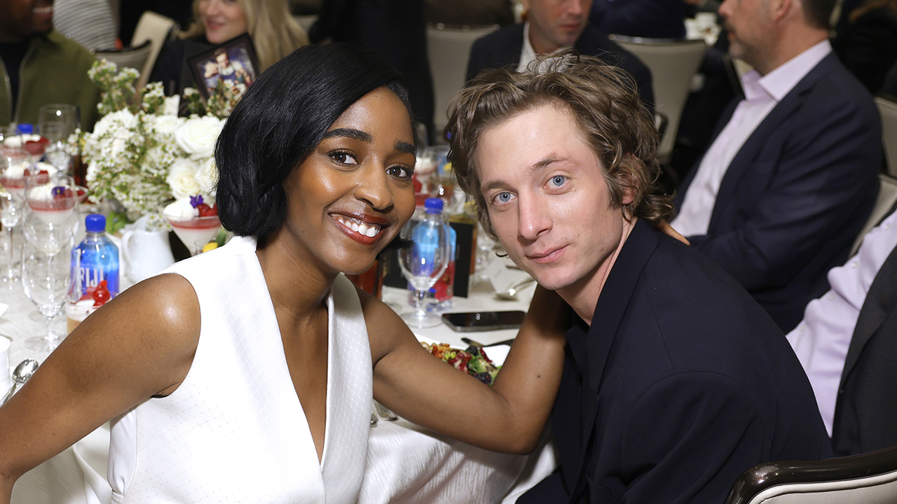 Ayo Edebiri and Jeremy Allen White with FIJI Water at The AFI Awards  Luncheon 2023 at Four Seasons Hotel Los Angeles at Beverly Hills on January 12, 2024 in Los Angeles, California.