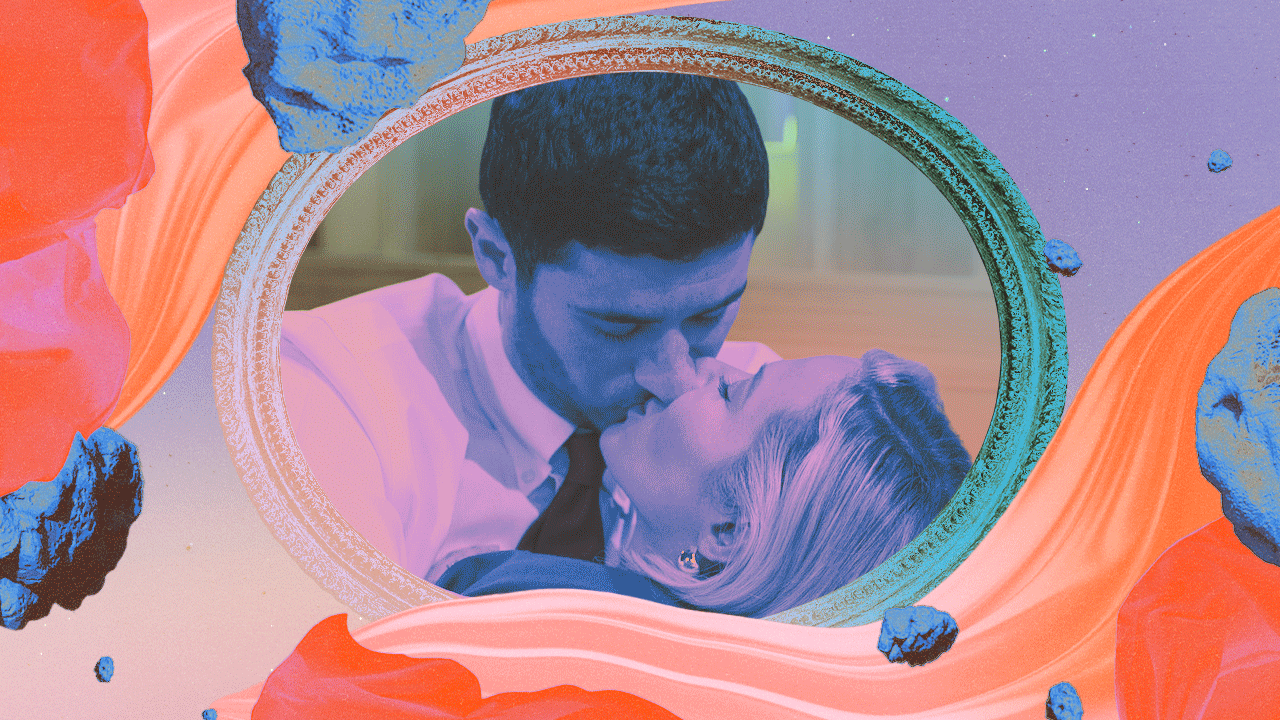 Various shots from Love Is Blind season 7 in swirly neon colors