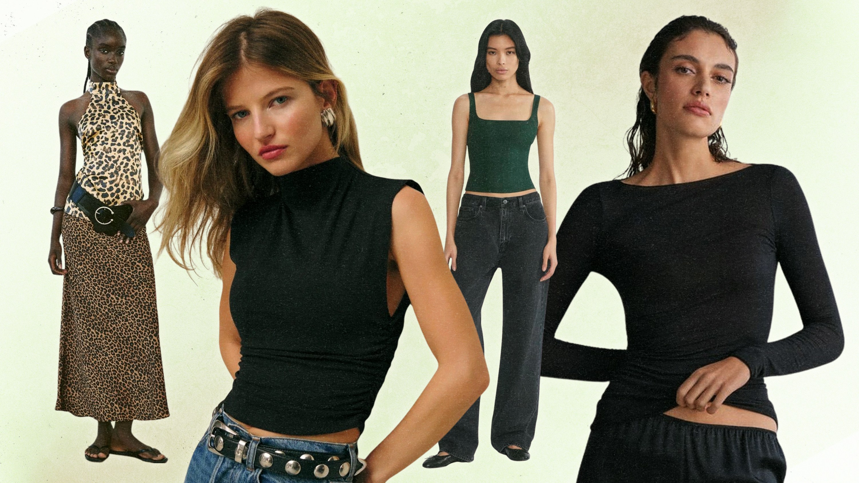 Four models in various going out tops.