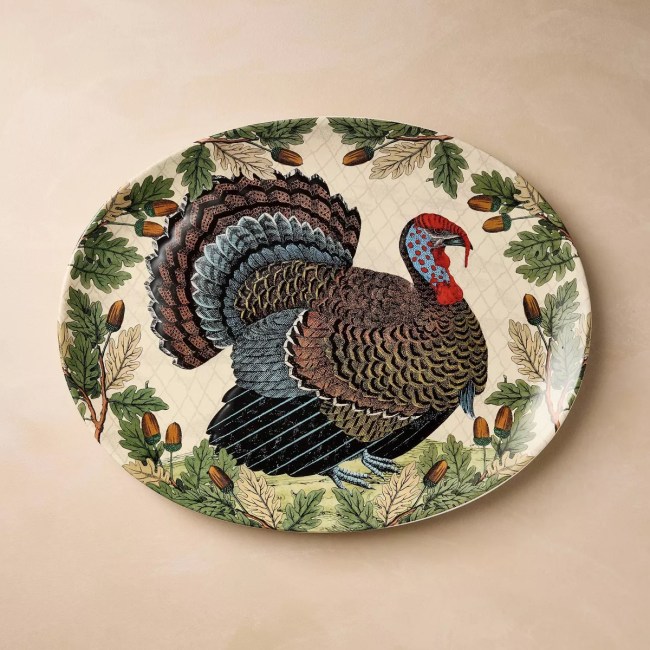 Turkey with Acorn Stoneware Oval Serving Platter