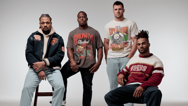Four models wearing the Abercrombie & Fitch NFL Collection Collaboration