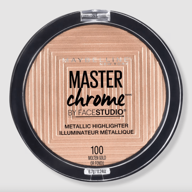 Maybelline Face Studio Metallic Highlighter in a black compact.