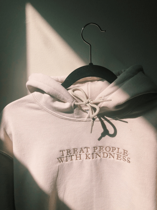 Treat People With Kindness Crewneck Hoodie Embroidered Minimalist Sweater