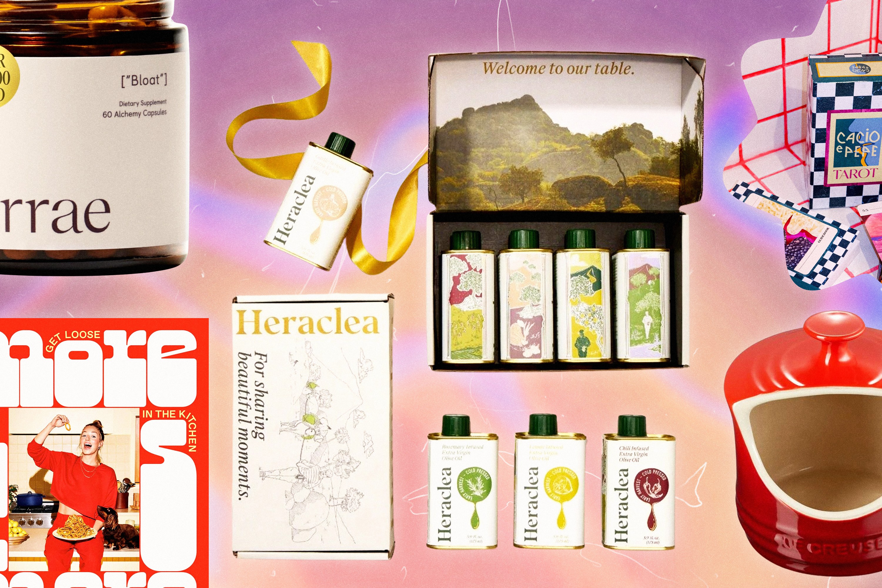 A collage of various food gifts