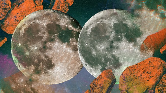 Two full moons surrounded by orange comets