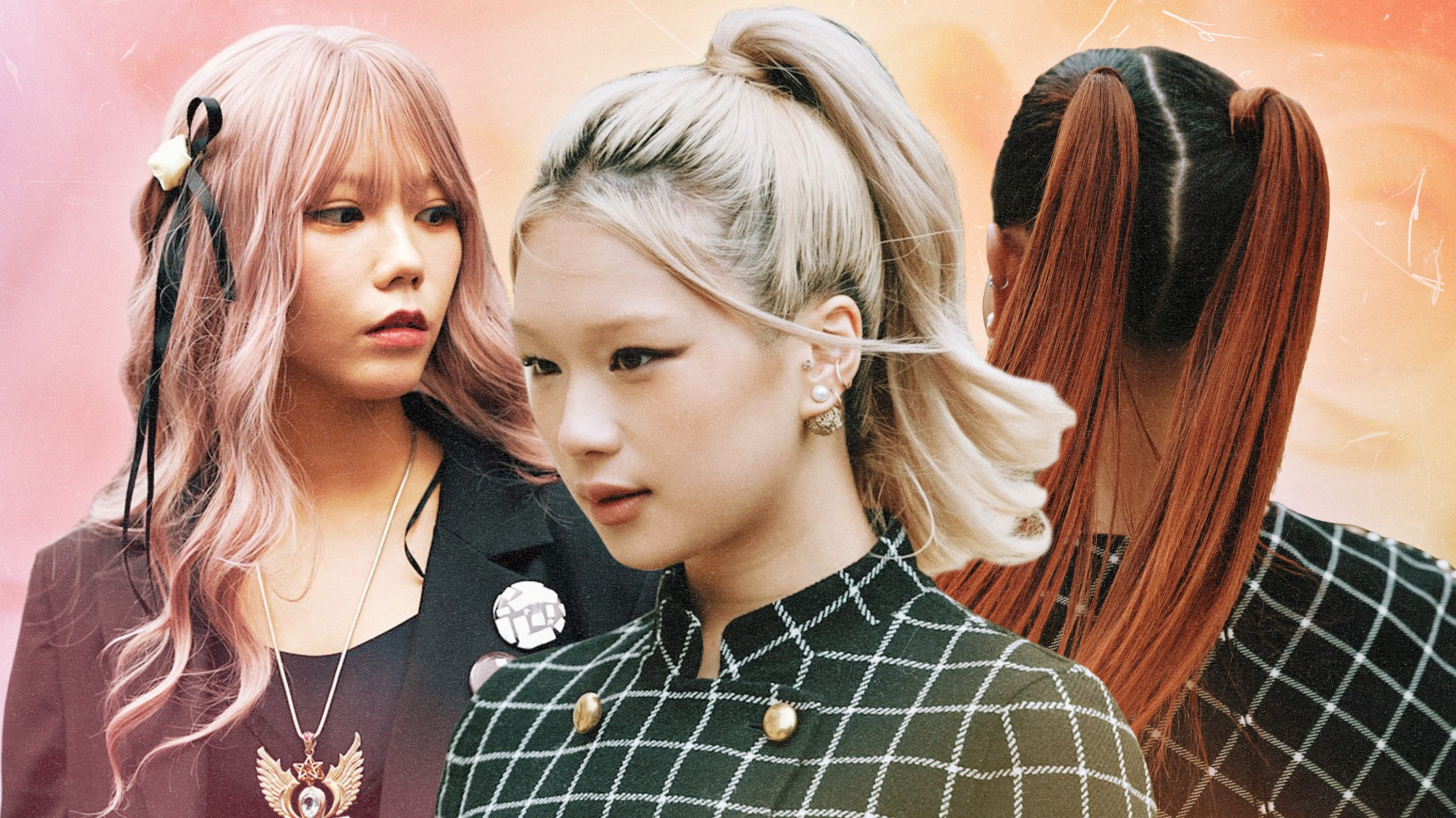 Models with dusty rose, bleach blonde, and ginger hair.