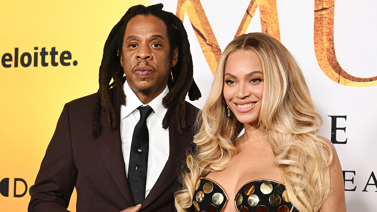 Jay-Z, Beyoncé at the "Mufasa: The Lion King" premiere at Dolby Theatre on December 09, 2024 in Los Angeles, California.