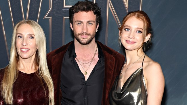 NEW YORK, NEW YORK - DECEMBER 10:  (L-R) Angelica Jopling, Sam Taylor-Johnson, Aaron Taylor-Johnson and Jessie Phoenix Jopling attend the premiere of "Kraven The Hunter" at AMC Lincoln Square Theater on December 10, 2024 in New York City.