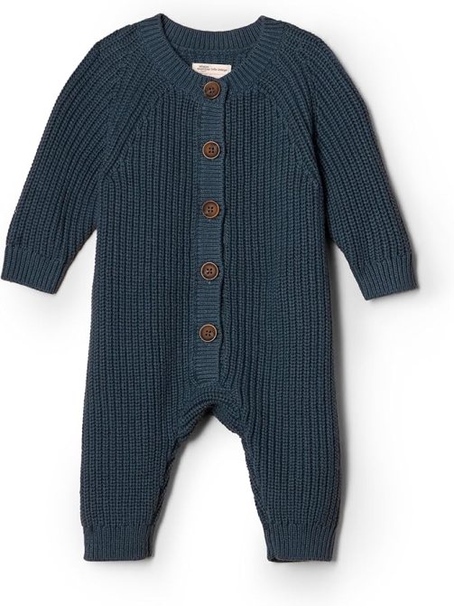 A navy knit baby playsuit from the Sofia Grainge x Amazon Essentials collection.