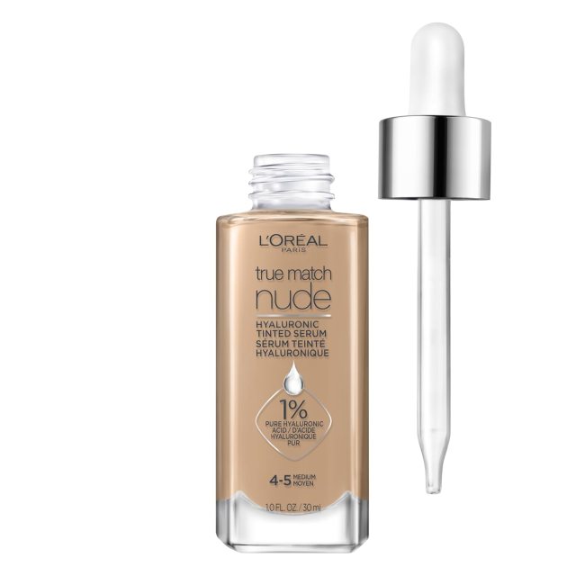 L'Oreal True Match Tinted Serum Foundation in a clear bottle.