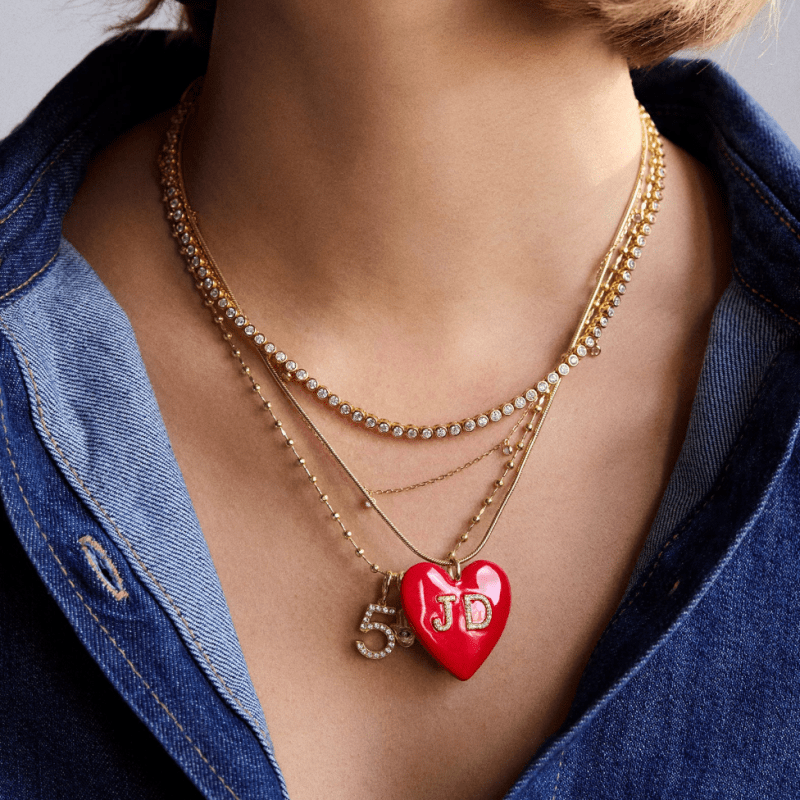 BaubleBar Custom Initial Enamel Heart Pendant Necklace