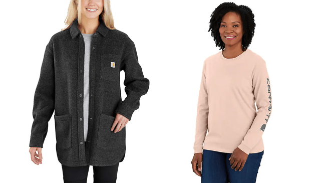 Two models wearing Carhartt shirts.