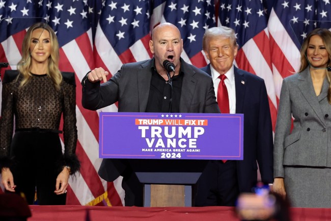 CEO of the Ultimate Fighting Championship Dana White speaks during an election night event for Republican presidential nominee, former U.S. President Donald Trump at the Palm Beach Convention Center on November 06, 2024 in West Palm Beach, Florida. Americans cast their ballots today in the presidential race between Republican nominee former President Donald Trump and Vice President Kamala Harris, as well as multiple state elections that will determine the balance of power in Congress.