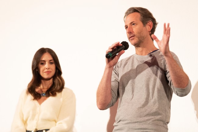 Actress Alison Brie, and Director Jeff Baena speak onstage during a screening of the film Spin Me Round during the Seattle Film Festival at the Egyptian Theatre on April 15, 2022 in Seattle, Washington.