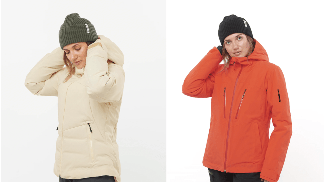 Two models wearing Salomon ski jackets