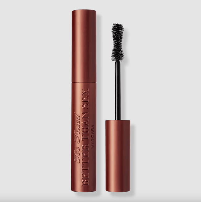 Too Faced Better Than Sex Mascara in Chocolate in a brown tube.