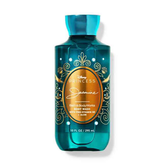 Jasmine Body Wash in a blue bottle.
