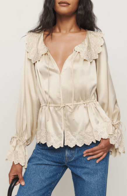 x Kacey Musgraves Lillie Eyelet Embroidered Silk Top