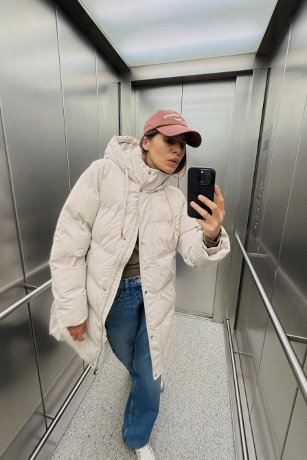 Zara Windproof Hooded Puffer Anorak in Ecru colorway