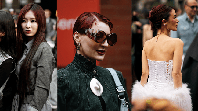 Fashion week guests with cherry red hair.