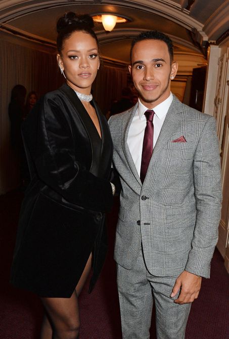 LONDON, ENGLAND - DECEMBER 01:  Rihanna (L) and Lewis Hamilton attend the British Fashion Awards at the London Coliseum on December 1, 2014 in London, England.