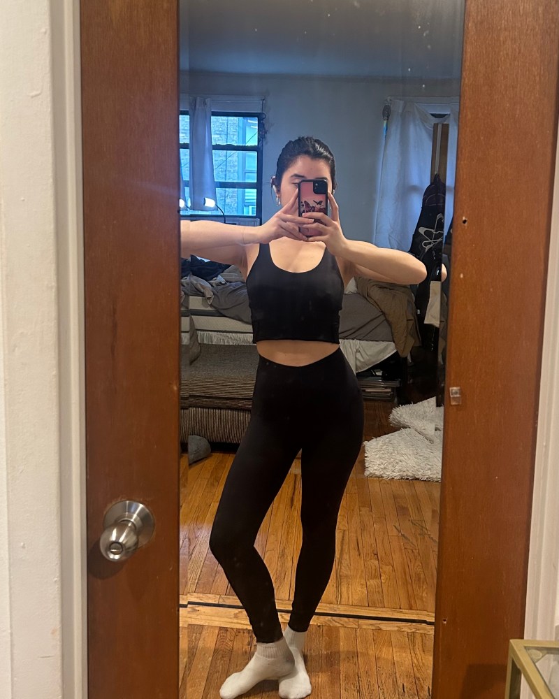 Jen wearing the Lululemon Glow Up Tank Top in the black colorway