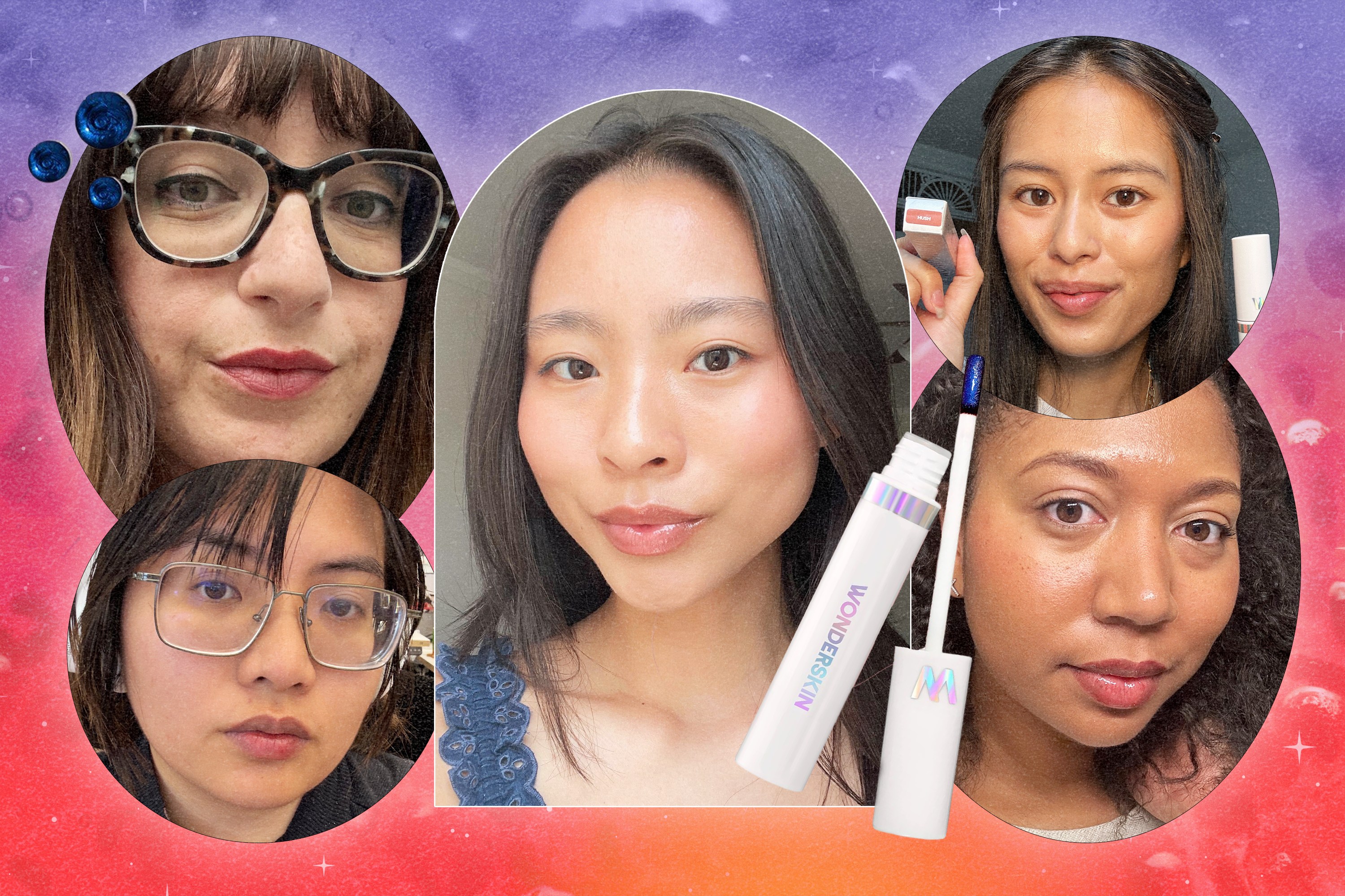 stylecaster editors wearing different shades of wonderskin's viral lip stain.