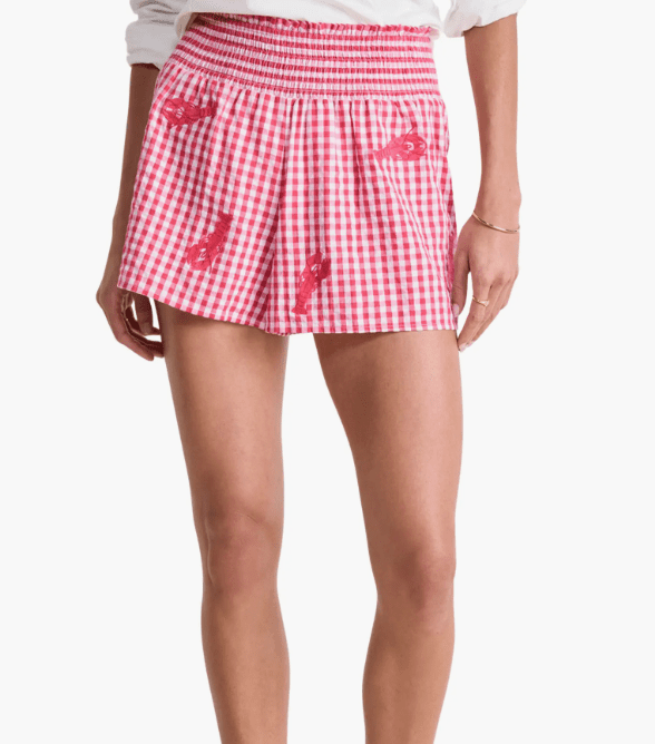 Vineyard Vines Nori Lobster Appliqué Cotton Gingham Shorts