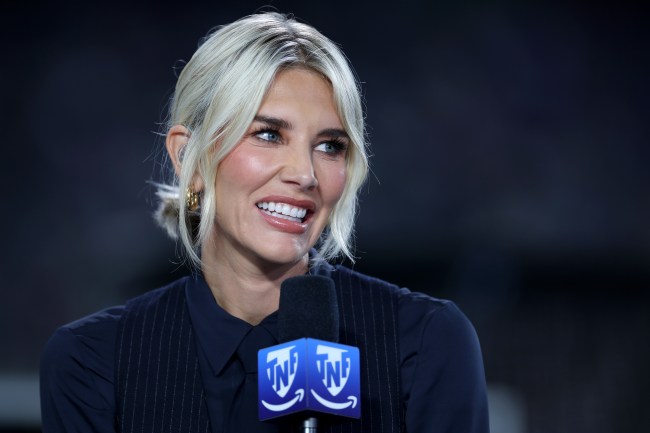 EAST RUTHERFORD, NEW JERSEY - SEPTEMBER 26: Thursday Night Football host Charissa Thompson talks prior to the game between the New York Giants and the Dallas Cowboys at MetLife Stadium on September 26, 2024 in East Rutherford, New Jersey.