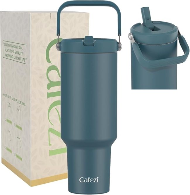 ​​Cafezi 40 oz Tumbler with Handle and Straw