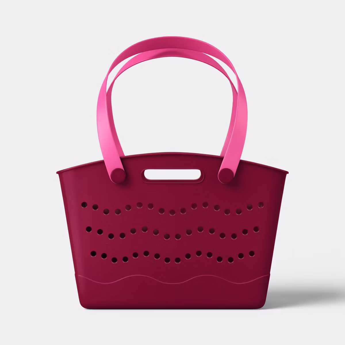 A maroon and pink bag on a white background