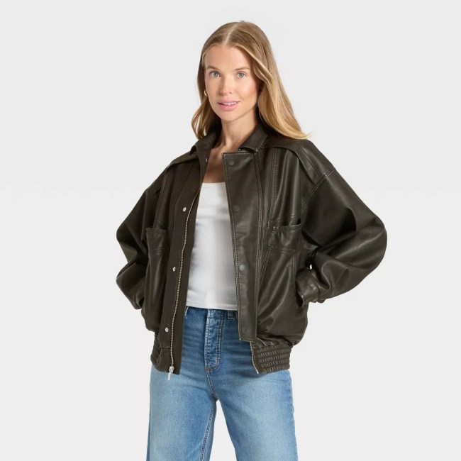 Universal Thread Relaxed Faux Leather Bomber Jacket
