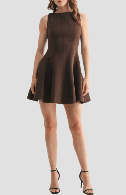 All in Favor Faux Suede Fit & Flare Minidress
