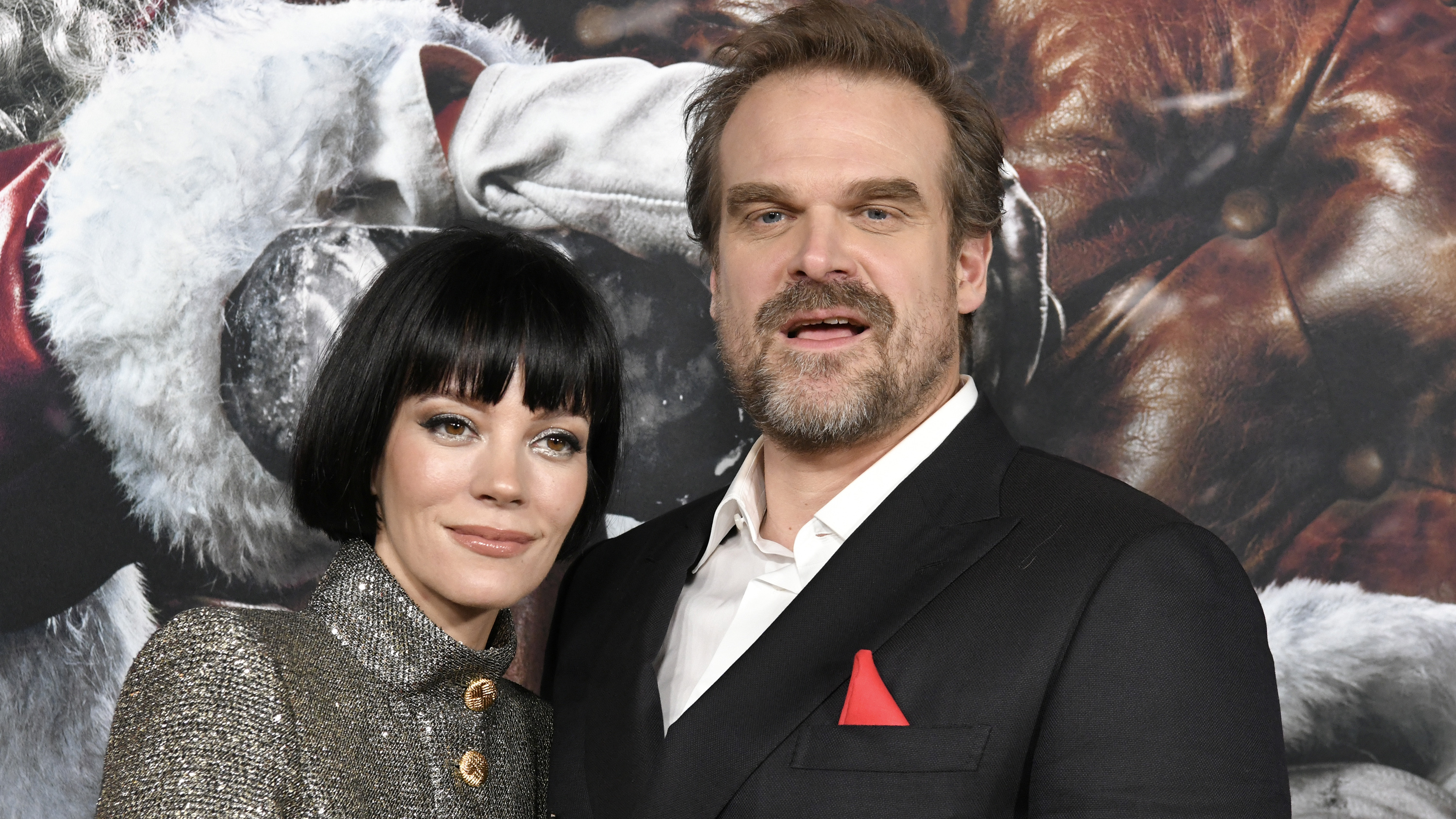 HOLLYWOOD, CALIFORNIA - NOVEMBER 29: (L-R) Lily Allen and David Harbour attend the premiere of Universal Pictures' "Violent Night" at TCL Chinese Theatre on November 29, 2022 in Hollywood, California. (Photo by Rodin Eckenroth/FilmMagic)