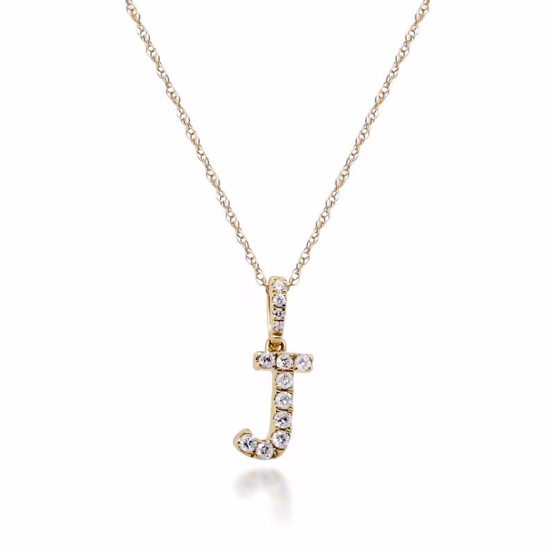 Diamond J Initial Pendant in 10K Yellow Gold