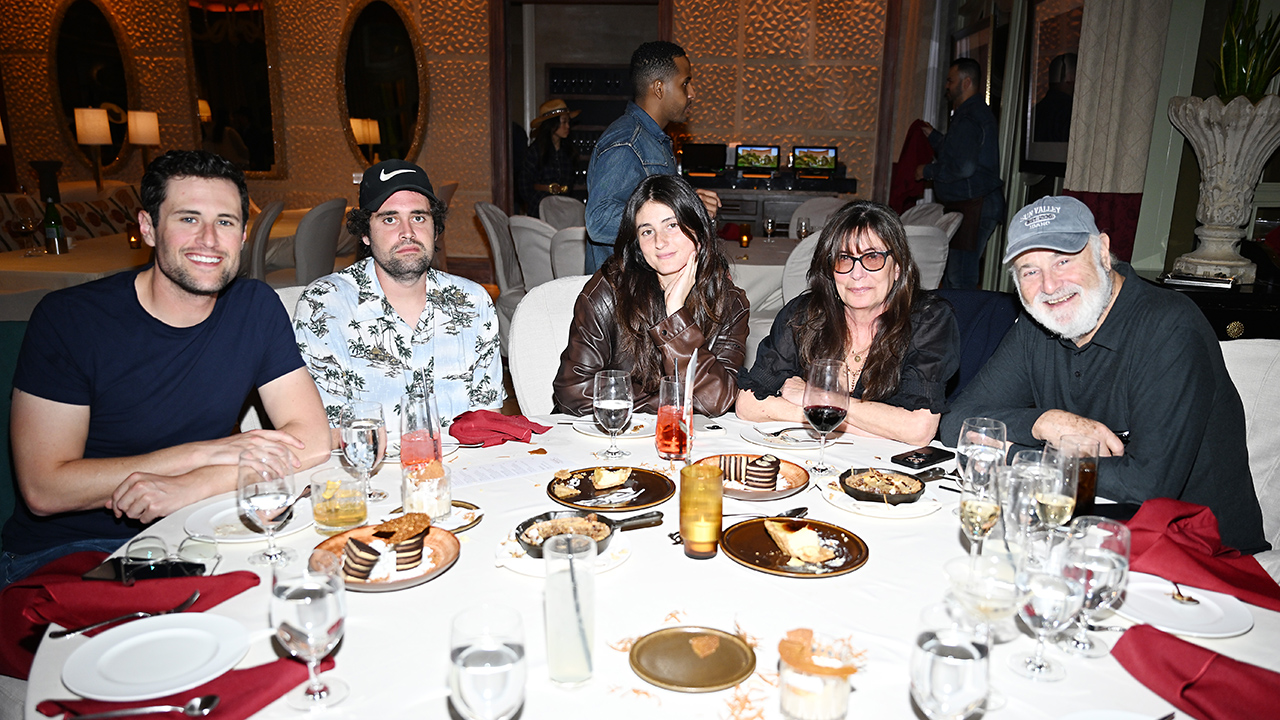 LAS VEGAS, NEVADA - SEPTEMBER 14: Jake Reiner, Nick Reiner, Romy Reiner, Michele Singer Reiner and Rob Reiner attend Four Sixes Ranch Steakhouse pop-up grand opening  on September 14, 2024 in Las Vegas, Nevada.