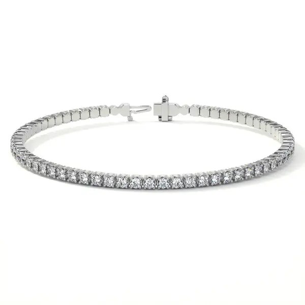 A white gold diamond tennis bracelet on a white background