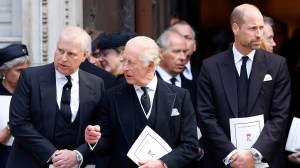 Prince Andrew, Duke of York, King Charles III and Prince William, Prince of Wales attend Katharine, Duchess of Kent's Requiem Mass service at Westminster Cathedral on September 16, 2025 in London, England.