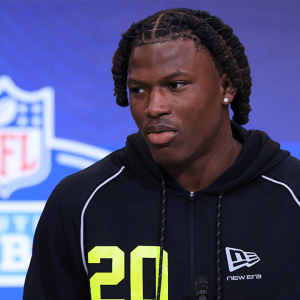 INDIANAPOLIS, INDIANA - FEBRUARY 25: Arvell Reese of the Ohio State Buckeyes speaks to the media during the 2026 NFL Scouting Combine at Lucas Oil Stadium on February 25, 2026 in Indianapolis, Indiana. (Photo by Justin Casterline/Getty Images)