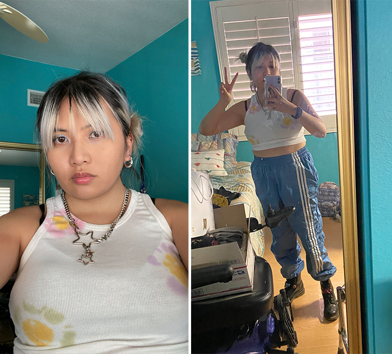 Lea Veloso selfie and mirror selfie showing her outfit to BTS' Permission to Dance LA concert
