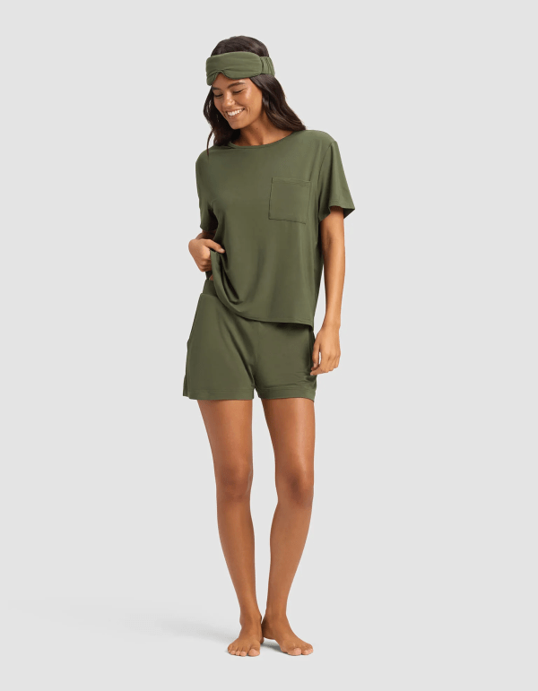Cozy Earth Women's Bamboo Stretch-Knit Lounge Tee & Shorts Set