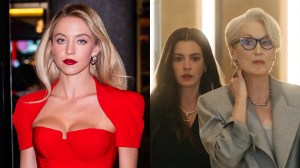 Sydney Sweeney is seen in Midtown on Dec. 12, 2023 in New York City; Anne Hathaway as Andy Sachs and Meryl Streep as Miranda Priestly in 'The Devil Wears Prada 2.'