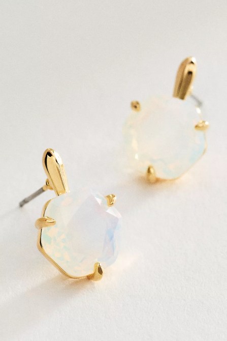 Opal hexagon earrings on a white background