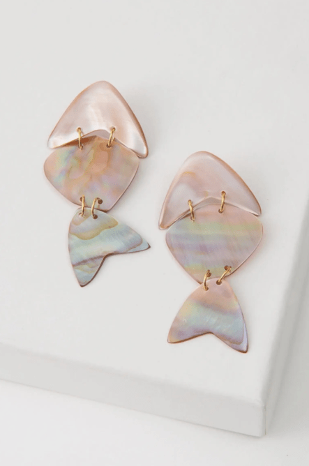 Shell earrings shaped like fish